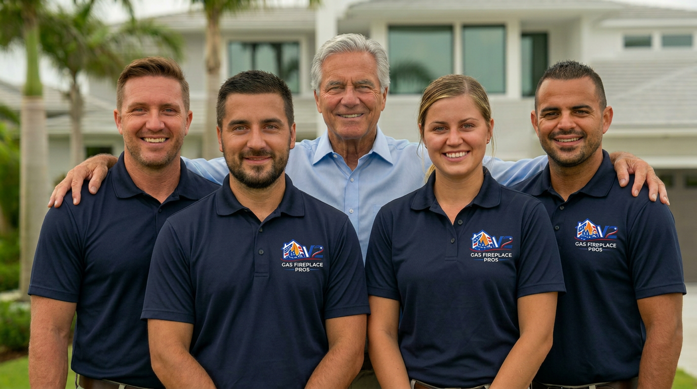 V2 Gas Fireplace Pros team in branded company polos